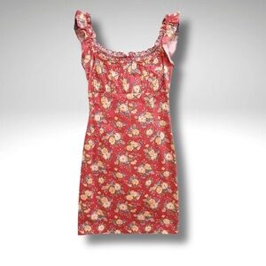 Ralph Lauren Red Floral Ruched Strap Mini Dress Size 0